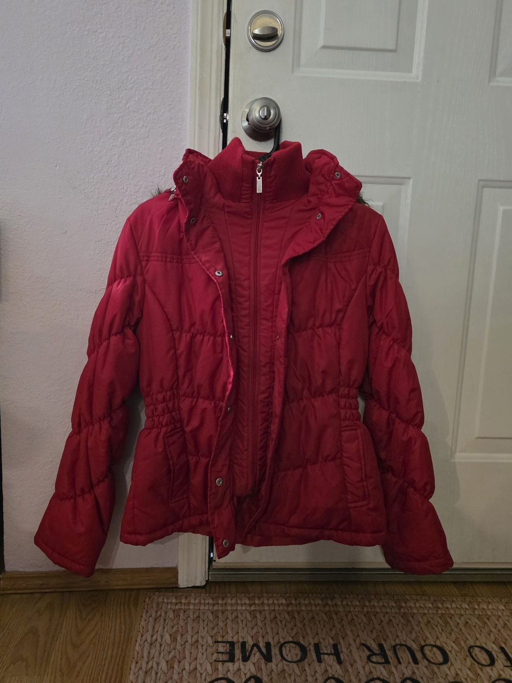 Faded Glory Bright Red Quilted Puffer Jacket with Hood